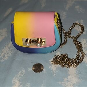 Pastel Rainbow Mini Crossbody Bag with Pearl Turn-Lock